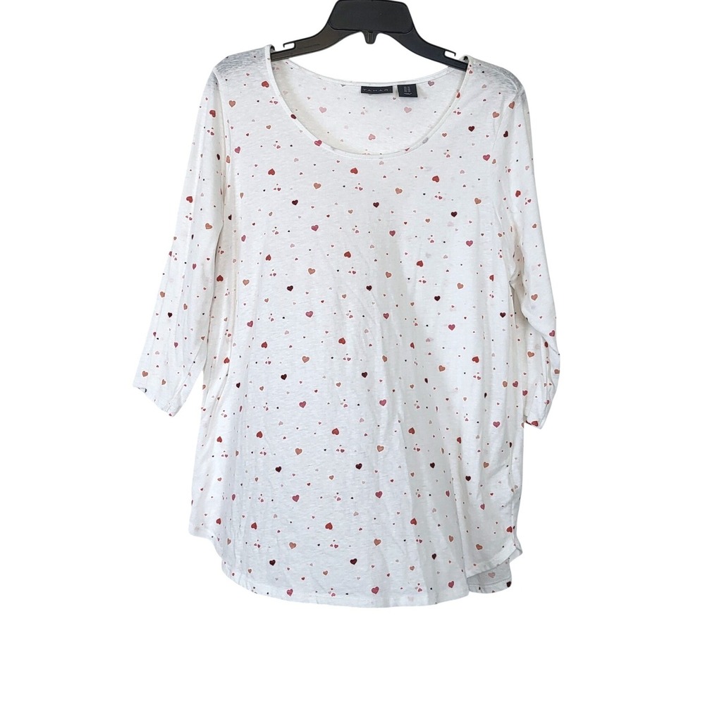 Tahari Womens White Pink Red Hearts Scoop Neck 3/4 Sleeve Tunic Tee 1X Valentine
